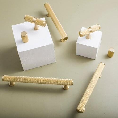 North European American light luxury brass knurled clothes cabinet furniture cabinet door small handle pure brass long handle