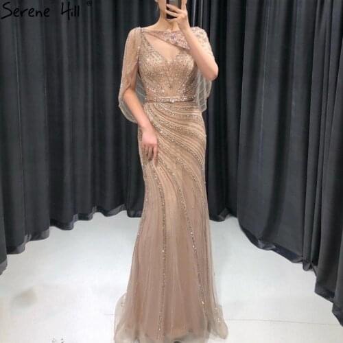 Luxury Gold Elegant Sexy Evening Dresses Gowns 2021 Diamond Beading Mermaid For Women Party Wear BLA70910 Serene Hill