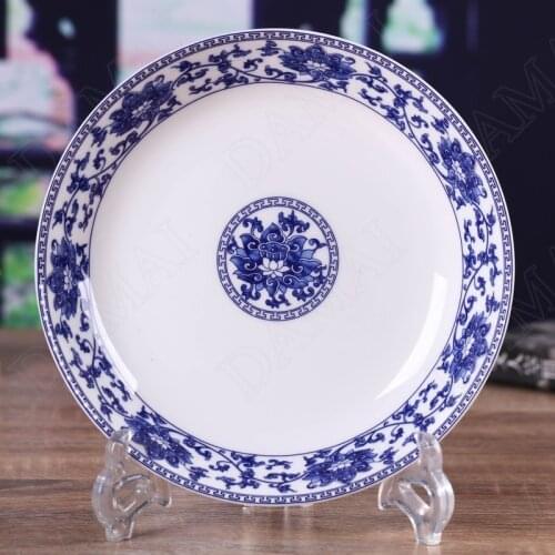 Painted Ceramic Plates Overglaze Dining Table Dish Blue and White Porcelain Decorative Restaurant Serving Tray Kitchen Tableware