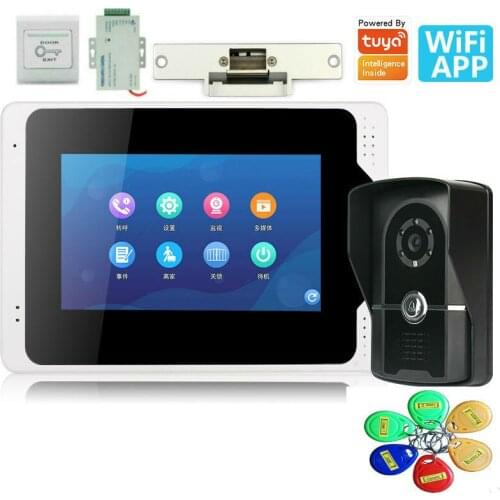 Tuya APP Wifi Video Intercom System 7'Screen Doorphone Record System Night Vision RFID Unlock Doorbell Camera Remote Unlock