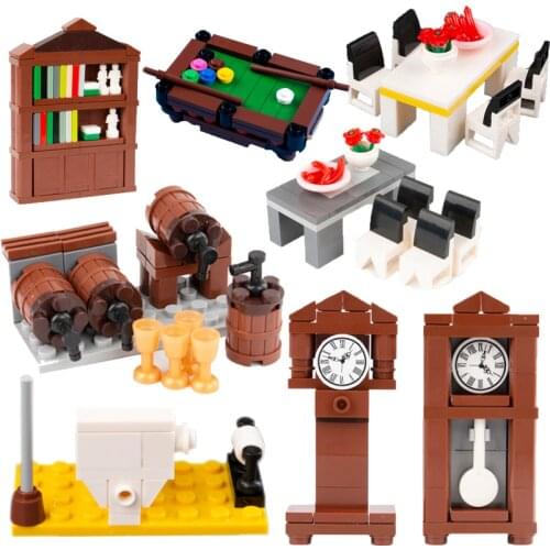 MOC City Furniture Building Blocks House Bed Table Bookcase Piano Figures Parts Model Brick Accessories Kids Educational Toys