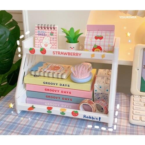 Yisuremia Kawaii Multifunctional Desktop Organizer Storage Holder Stand 2 Layers School Office Stationery Free 1PC DIY Sticker