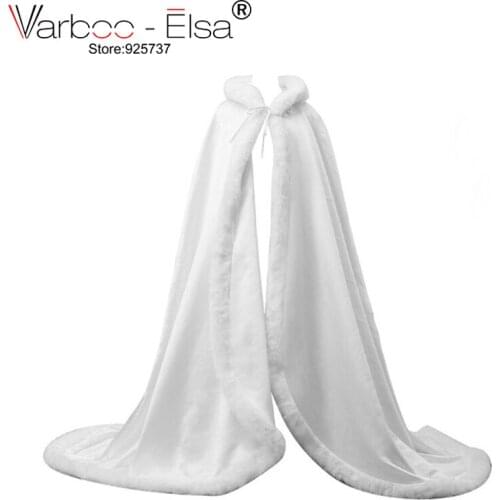 13 colors Floor Length women White/Ivory Faux Fur Trim Christmas Bridal Cape Stunning Wedding Cloaks Hooded Party Wraps Jacket