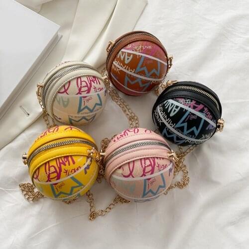 Alphabet Graffiti Basketball Crossbody Bags for Women 2021 Fashion Chain Color Female Handbags Shopper Shoulder Round Ball Bags