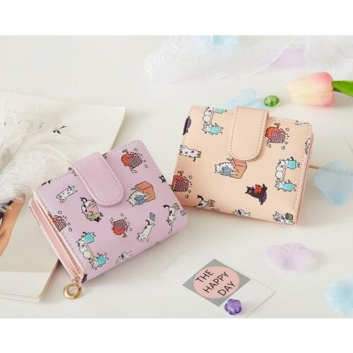 Wallets Women Cartoon Printing Kawaii Coin Pockets Card Holder Mini Purse Womens Korean Style Hasp Foldable Chic PU Leather New