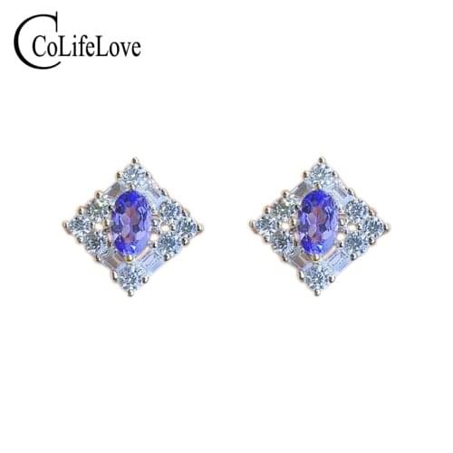 CoLife Jewelry 100% Natural Taznanite Stud Earrings for Girl 3*5mm Natural Taznanite Silver Earring 925 Silver Tanzanite Jewelry