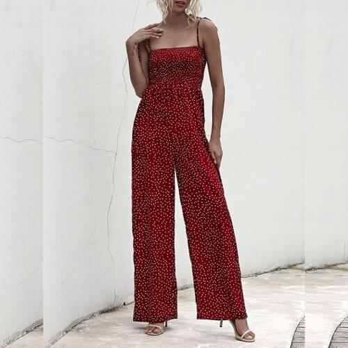 New Design Product Hot Sale Polka Dot Bandage Wide-Leg Jumpsuit Woman Clothes Womens Fashion Summer 2021 Jumpsuits Lady Rompers