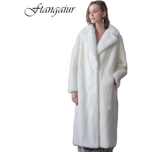 Ftangaiur 2021 Winter Import Crown Velvet Mink Fur Coat For Ladies Turn-Down Collar Mink Coat Women X-Long Real Mink Fur Coats
