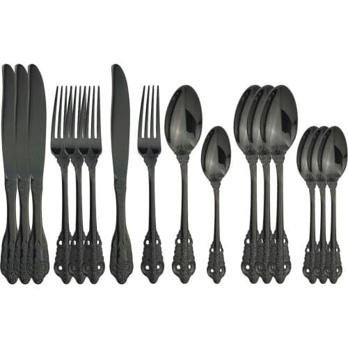 16Pcs/Set Black Dinnerware Set 304 Stainless Steel Cutlery Set Western Knife Fork Spoon Tableware Set Home Dinner Silverware Set