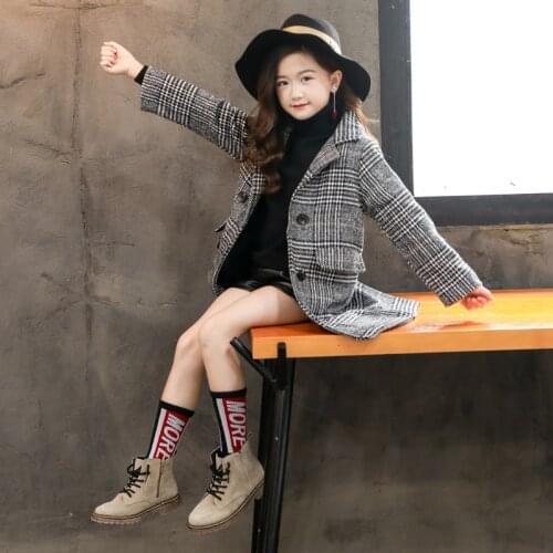 2019 Autumn and Winter Girls New Long Style Outerwear Baby Girls Korean Style Plaid Overcoat Kids Thicken Winter Jacket, #8049