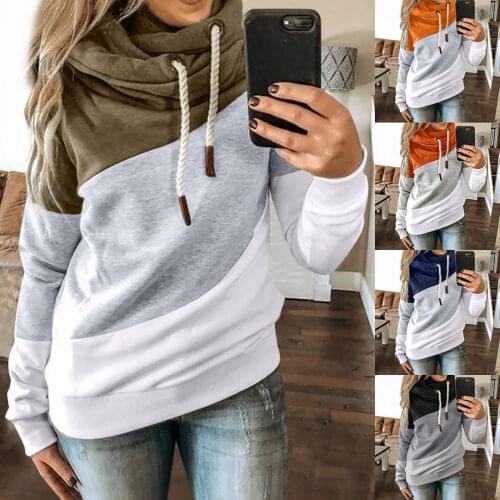 2020 Women Casual Solid Contrast Long Sleeve Hoodie Sweatshirt Tops Patchwork Fashion Skin-Friendly Comfortable Hoodies Women F