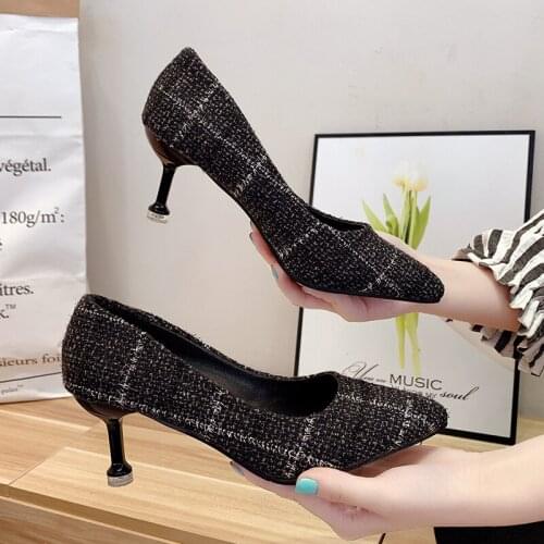 2020 Womens Pointed High Heels New High Quality Fine Heel Sexy Mature Comfort Fashion Printing Single Office Shoes Women W32-07