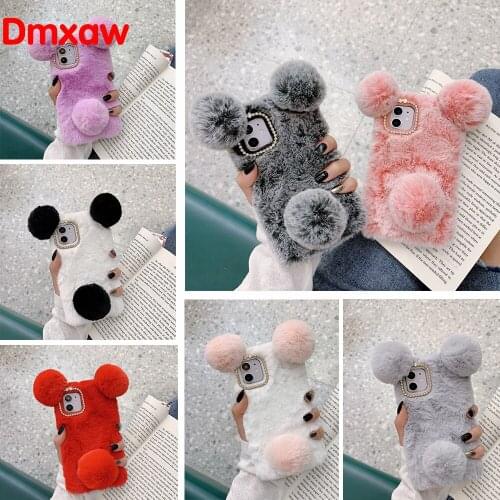 3D Panda Case For Huawei Honor 30 Lite 30 V30 9X Play 4 4T Pro 30S 9A 9C X10 Max 9S Case Ears Plush Fur Luxury Soft Cover