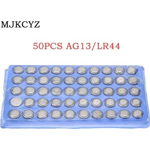 50 Pcs AG13 LR44 SR44 357 Battery 1.5V A76 GP76 Lr 44b L1154c 303 Button Coin Cell Batteries for watches toys