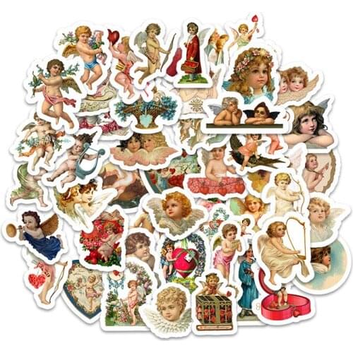 50Pcs Retro Cupid Little Angel Stickers for Laptop Car Scrapbooking Phone Motorcycle Luggage Decal Toys for Children PVC Gift