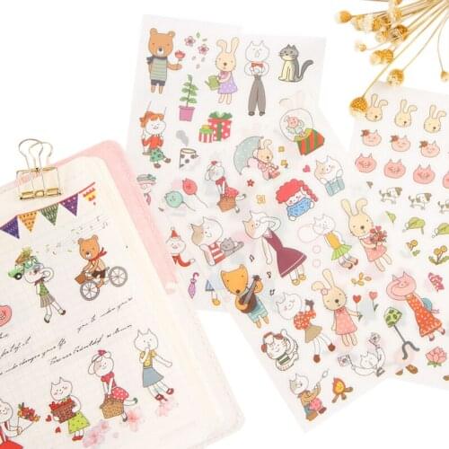 6pcs/lot Lovely Cat series Decorative Stickers Decor Cute Animal PVC Scrapbooking DIY Cartoon Stickers School Office