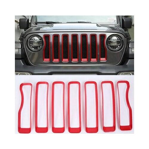 ABS Red Front Center Grille Grill Cover Trim 7pcs For Jeep Wrangler JL 2018-2019