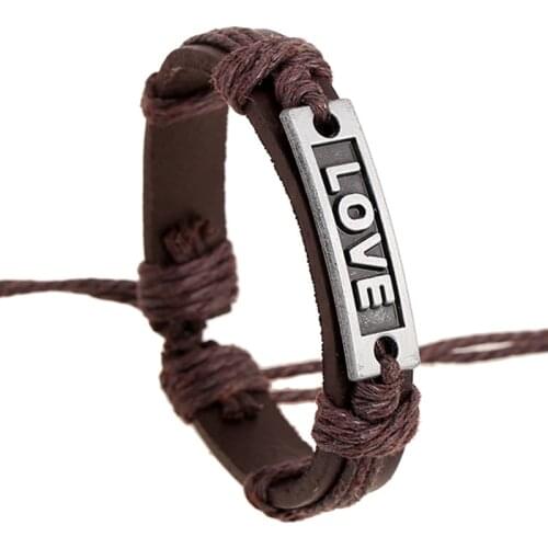 LOVE Embossed Charms Lovers'Bracelet Romantic Genuine Leather Adjustable Couple Bracelets Quality Wristband Girlfriend/Boyfriend