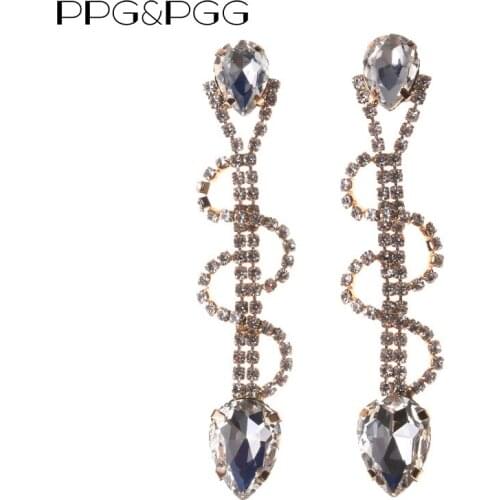 PPG&PGG Punk Style Long Crystal Earrings for Women Big Rhinestone Drop Brincos Romantic Wedding Jewelry Earrings Wholesale