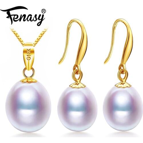 FENASY 18k Gold Earrings Pearl Jewelry 18K Gold Pendant Pearl Jewelry Necklaces & Pendant For Lovers Send S925 Silver Necklaces
