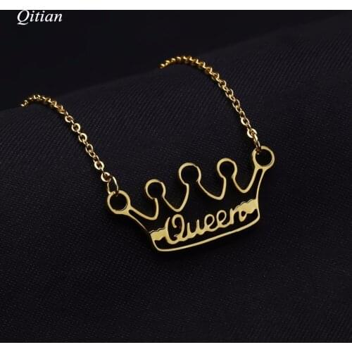 Customize Crown Necklace Personalized Gold Nameplate ID Date Necklaces For Women Statement Stainless Steel Jewelry