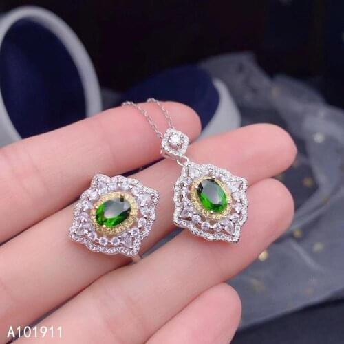 KJJEAXCMY fine jewelry natural Diopside 925 sterling silver women pendant necklace chain ring set support test luxury