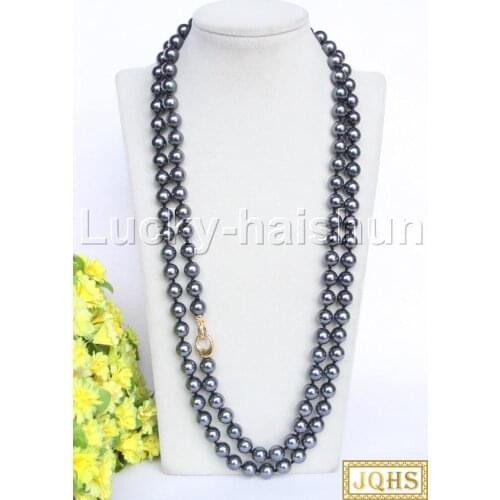 JQHS Genuine 50" 10mm round peacock black south sea shell pearls Beaded Strand knotted necklace j11951