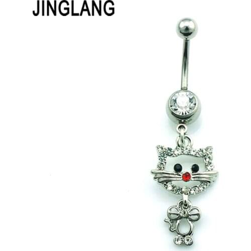 JINGLANG Free Shipping Fashion Belly Button Rings 316 Medical Stainless Steel Pierced Cat Navel Rings Piercing Jewelry