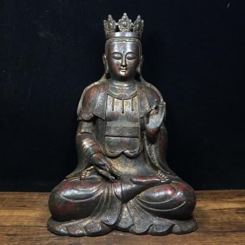 10"Tibet Temple Collection Old Bronze Lacquer Cinnabar Northern Wei Buddha Guanyin Bodhisattva Amitabha Enshrine the Buddha