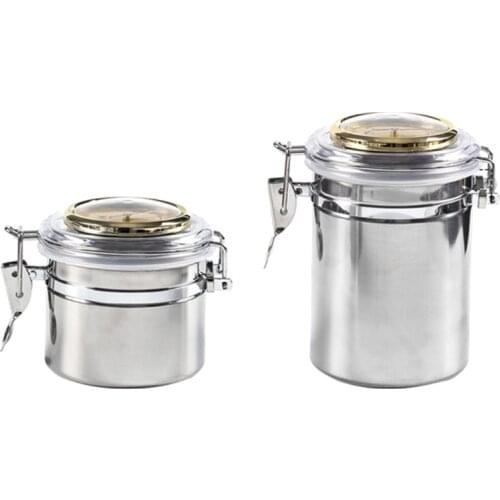Food Grade PP Round Humiditor Jar with Digital Hygrometer Stainless Steel Humiditor for Cigar Taobacco Coffee Bean Candy