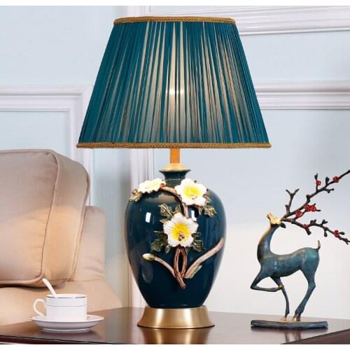 Buy 2 Get 20% 40x75cm New Chinese Enamel Ceramic Table Lamp For Bedroom Living Room Bedside Lamp Large Table Lamp Home Decor