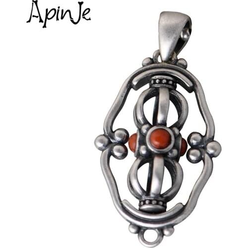 Apinje Vajra Pendant Men S925 Sterling Silver Personality Rotate Onyx Vajra Pendnat Jewelry