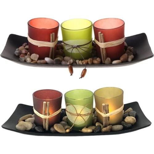 Direct LED Electronic Candle Candlescape Set, 3 Decorative Candle Holders, Rocks and Tray, Electronic Candle Festival Gi