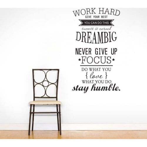 Work Hard Text Wall Stickers Home Decor Removable Vinyl Adhesive Waterproof Wall Decals Living Room Bedroom Decoration