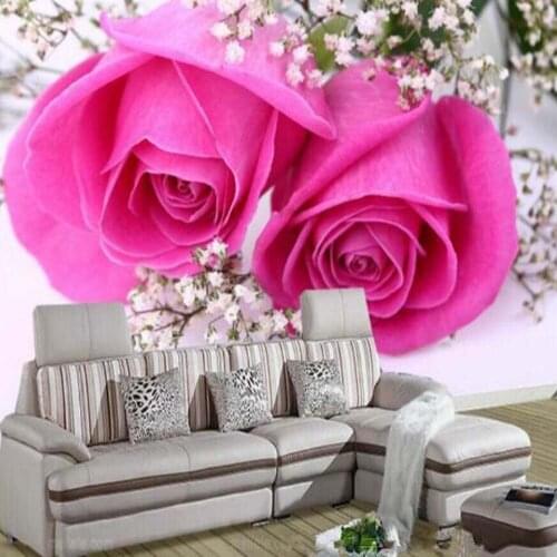 3D Customized Size Pink Rose Wall Mural Modern Art Painting Mural Wallpaper for Living Room flower Photo Wall Paper