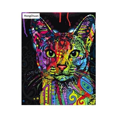 New Year 5D DIY Square/Round Diamond Painting Colorful Cool Cat Cross Stitch Mosaic Christmas Diamond Embroidery Home Decoration
