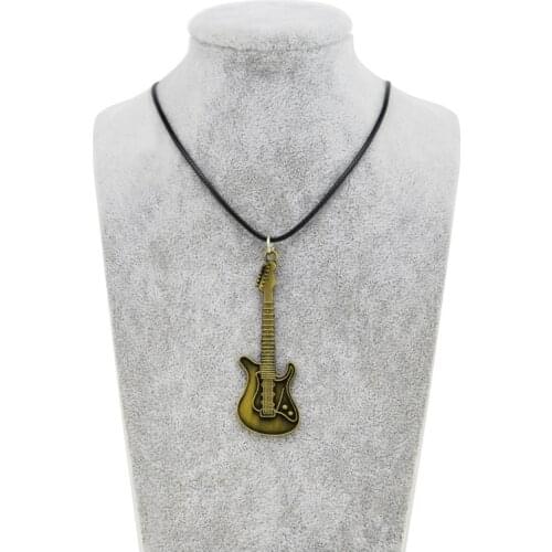 Retro Gold Guitar Choker Necklace For Women Vintage Leather Chain Bar Rock Guitar Pendant Necklace Jewelry Gift