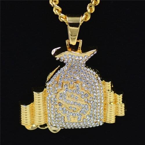 Hiphop Europe and America hip hop Necklace Rhinestone dollar purse Pendant Necklace personality cool mens Fashion Pendan