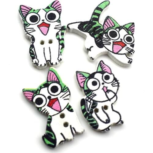 50PCS Wooden Colorful Cute Cat Buttons Handmade Accessories Scrapbooking for Coat DIY Craft Decoration Wood Button