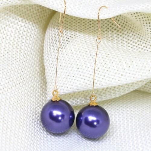 Candy color multicolor 14mm round shell simulated-pearl long dangle earring fashion women female custume beauty jewelry B1793