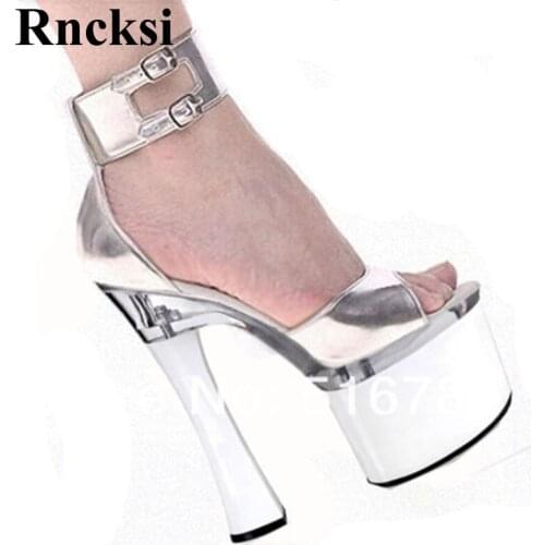 Rncksi Sexy Wedding Party Square Heels And Shoes New Comfortable Women Sandals With Patform 18cm High Heels Pole Dance Sandals