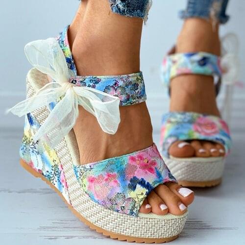 2021 Women Summer Wedges Sandals Beach Shoes Solid Summer Ladies Bandage Sandals Slope Heel Casual Beach Shoes Ladies Sandals