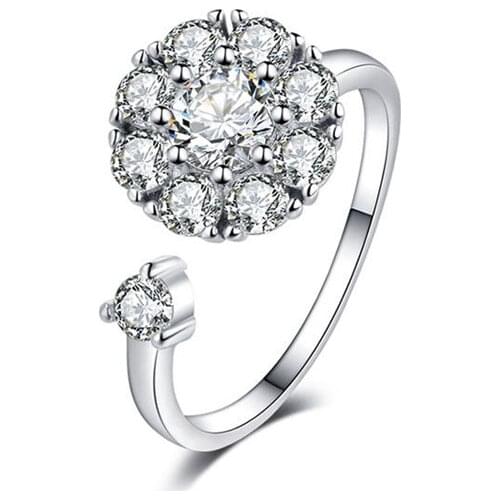 925 Sterling Silver Rotating Finger Rings Sparking Zircon Adjustable Engagement Rings For Women Gift S-R295