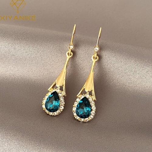 XIYANIKE Water Drop Rhinestone Earings For Women Gold Color Alloy Drop Earrings 2021 Trend Party Gift Fashion Jewelry Brincos