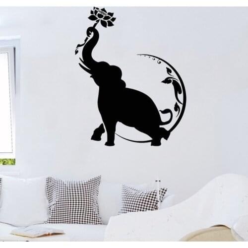 Elephant Lotus Flower Moon Wall Stickers Indian Buddhism Home Decor Living Room Bedroom Wall Decal Self Adhesive Wallpaper