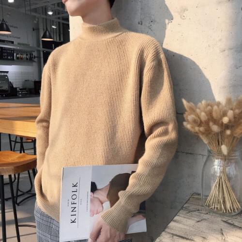 Half turtleneck sweater men 2021 new autumn and winter Korean knit sweater thick pullover mens bottoming shirt brand clothing