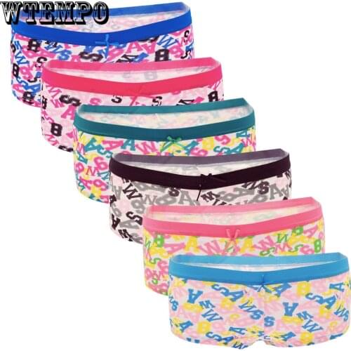 Panties Women Boyshort Printed Seamless Lingerie Underpants Woman Cotton Briefs Pantys Sexy Underwear Ladies 6 PCS/Set