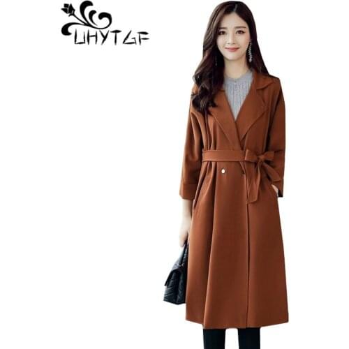 UHYTGF 4XL Plus size trench coat for women elegant Ladies long coat fashion double-breasted spring autumn windbreaker Female 200