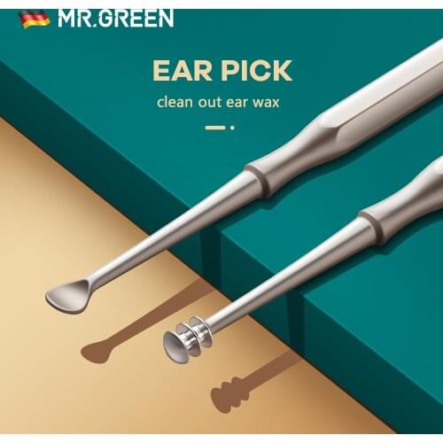 MR.GREEN Ear Pick Wax Removal Stainless Steel Cleansing Earwax with a Small Cleaning Brush Curette Professional Plugs Scooping