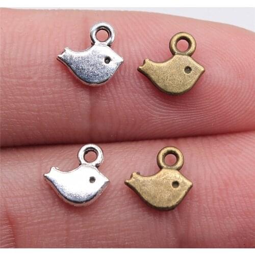 WYSIWYG 40pcs 8x7mm Antique Silver Color Antique Bronze Little Bird Charms Bird Charms Fit DIY Jewelry Making Small Bird Charms
